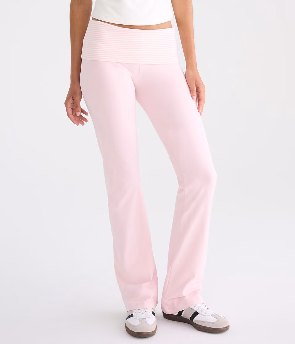 Striped Mid-Rise Fold-Over Bootcut Pants
