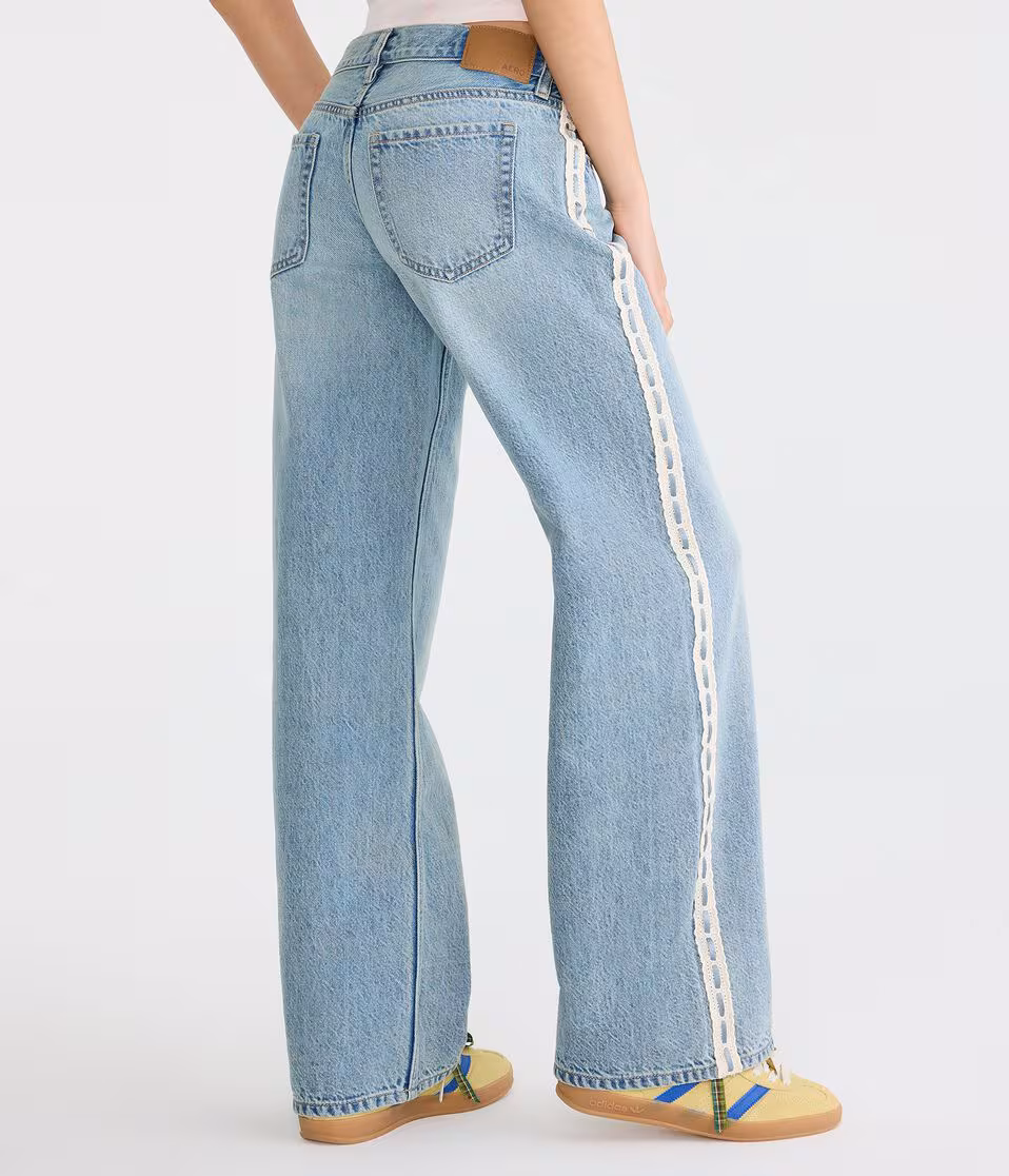 Super Low-Rise Baggy Wide Leg Lace Stripe Jean