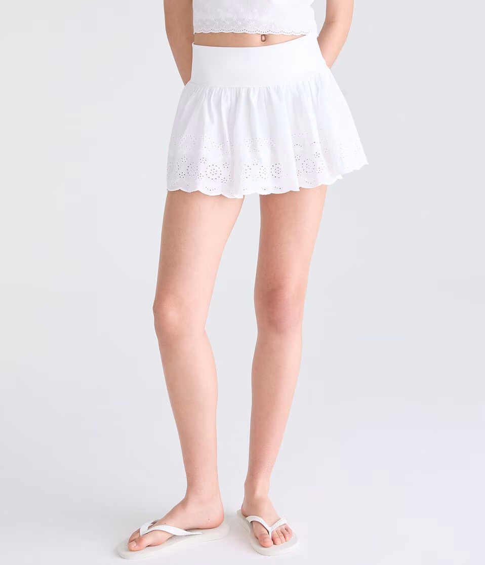 Eyelet Fold-Over Mini Skirt