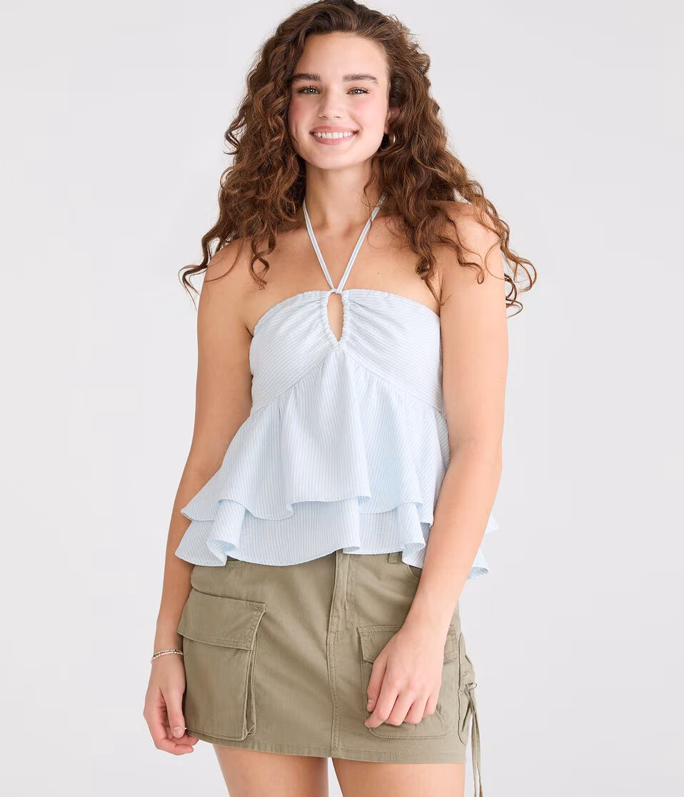 Striped Ruffle Halter Top