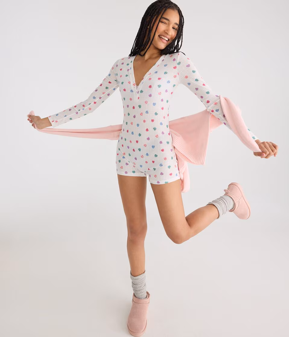 Long Sleeve Printed Pointelle Sleep Romper
