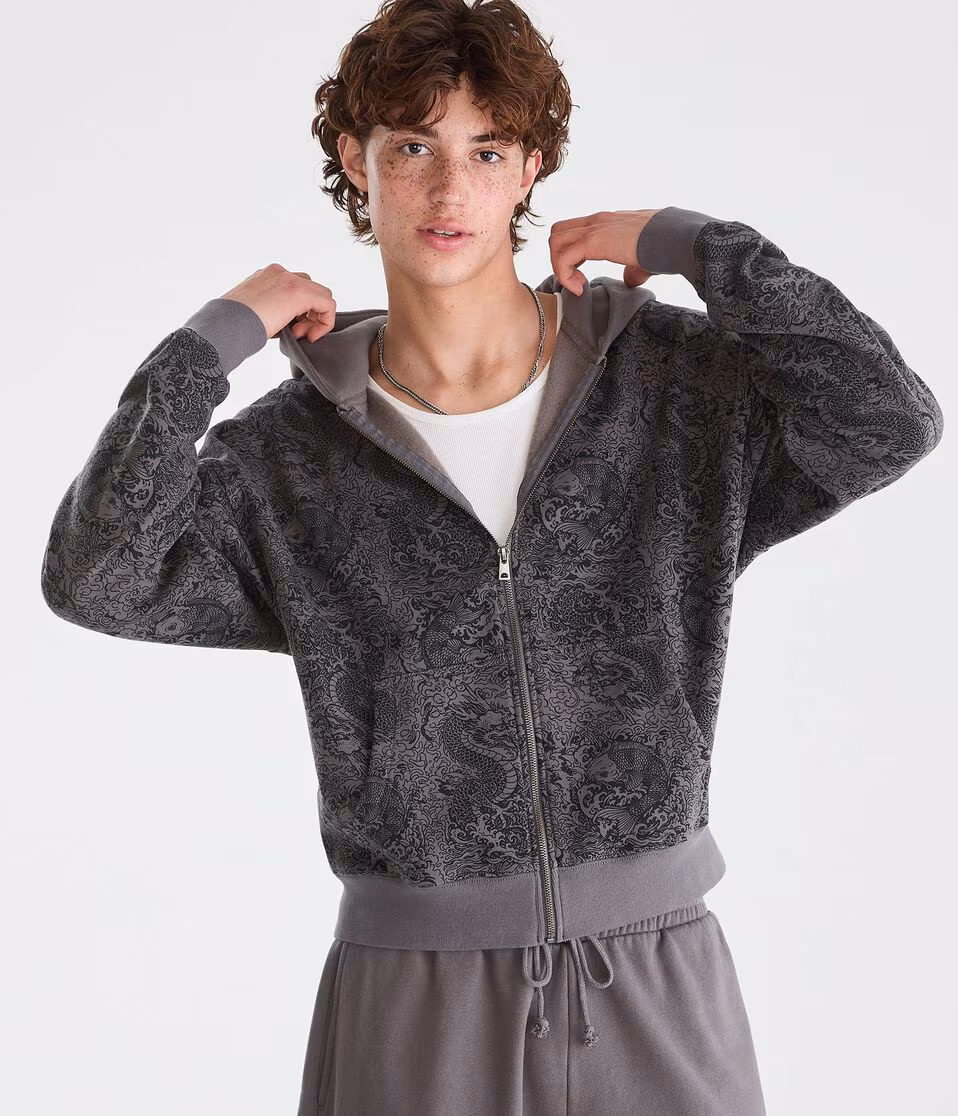 Cloud Soft Dragon & Koi Boxy Full-Zip Hoodie