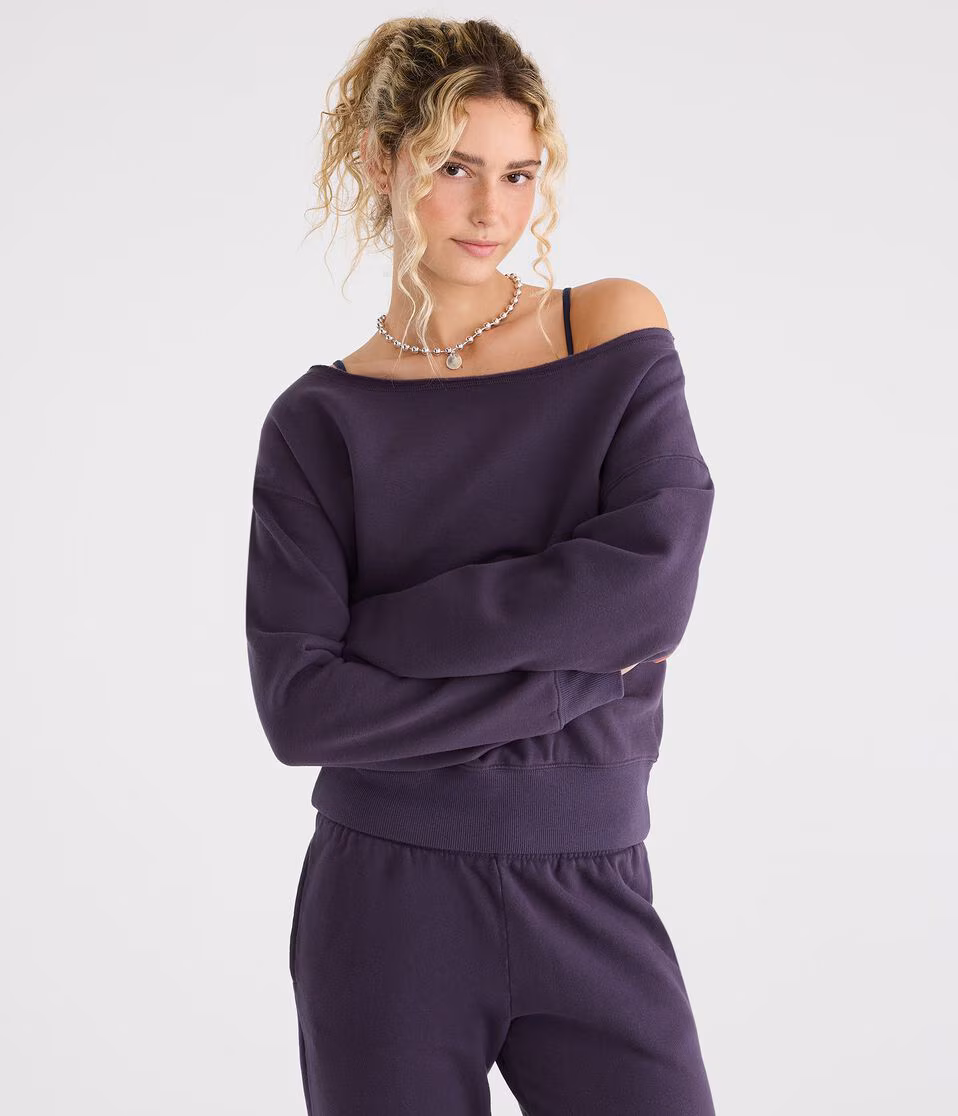Cloud Soft Cinched Waist Off-The-Shoulder Sweatshirt