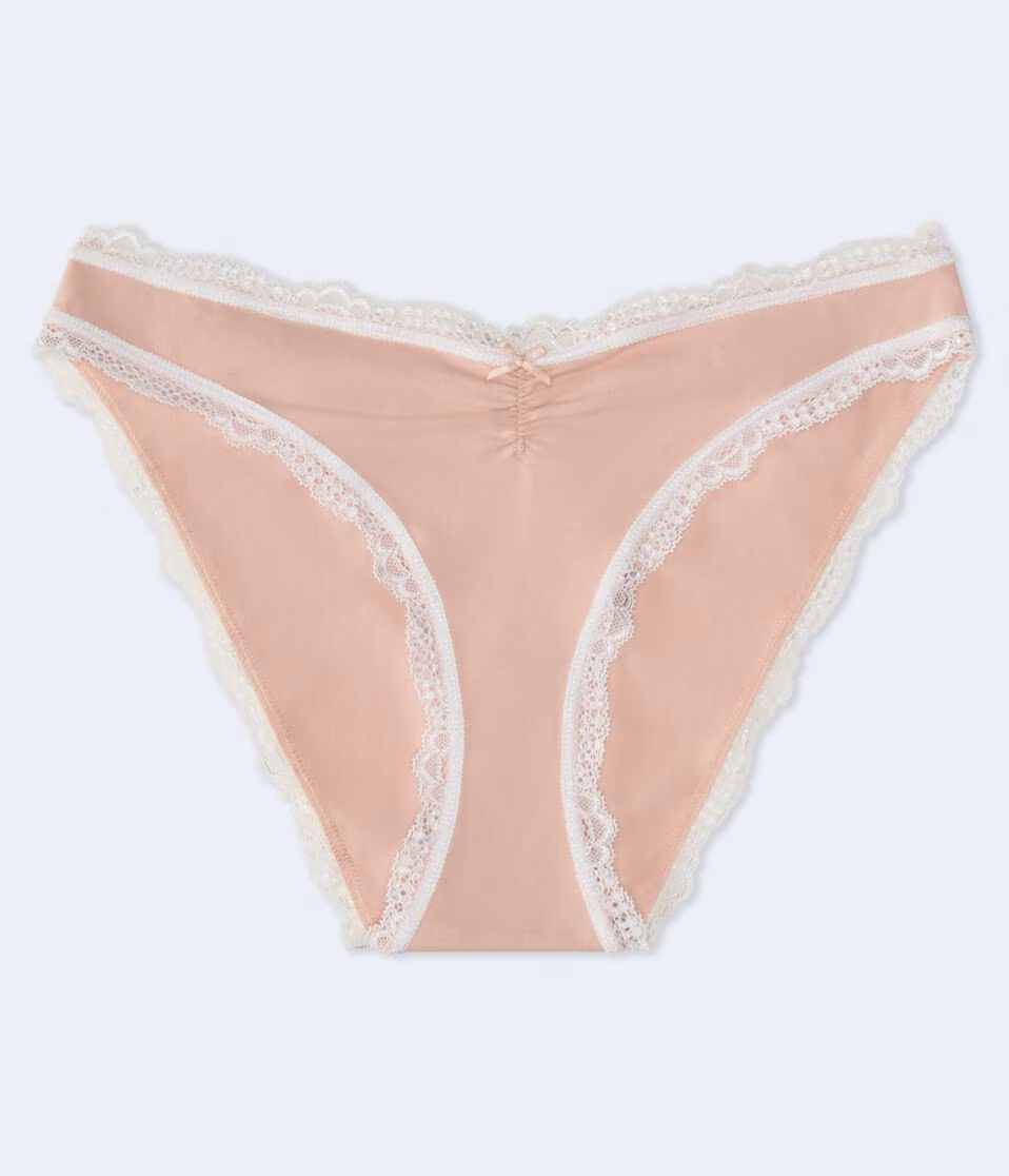 Cinched Low-Rise Lace-Trim Bikini