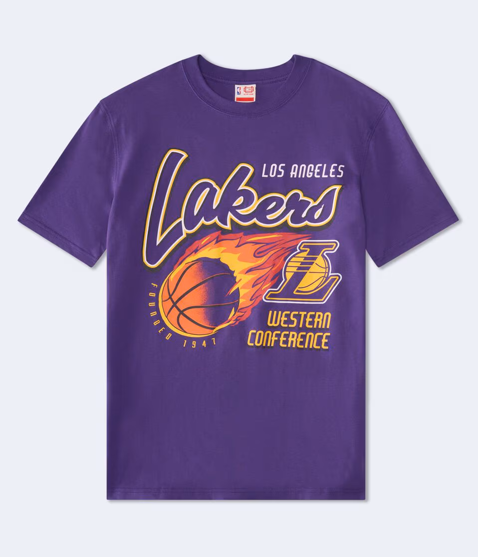 Los Angeles Lakers Flaming Basketball Relaxed Graphic Tee