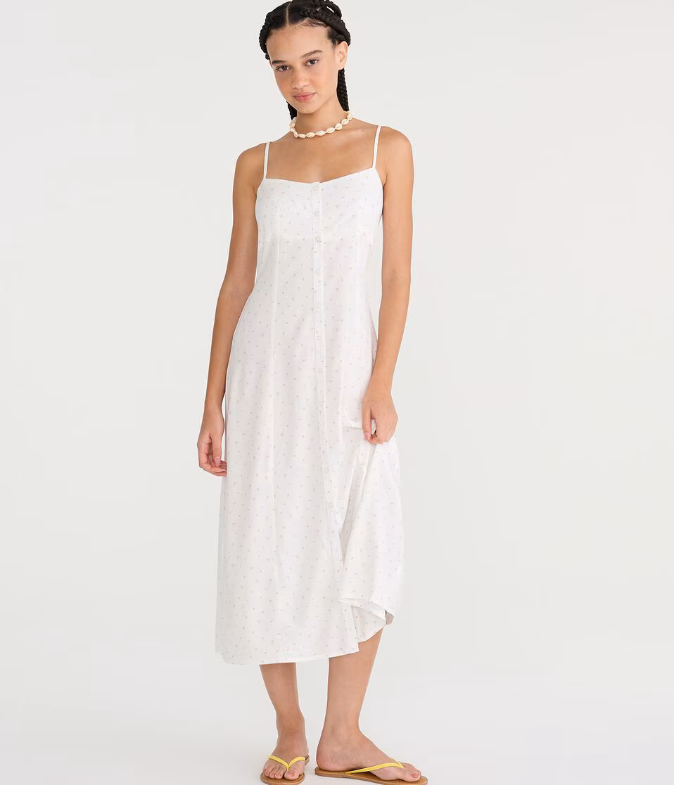 Floral Square-Neck Button-Front Midi Dress