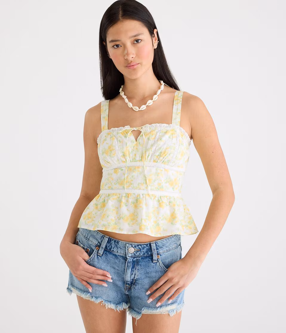 Floral Lace Inset Square-Neck Tank Top