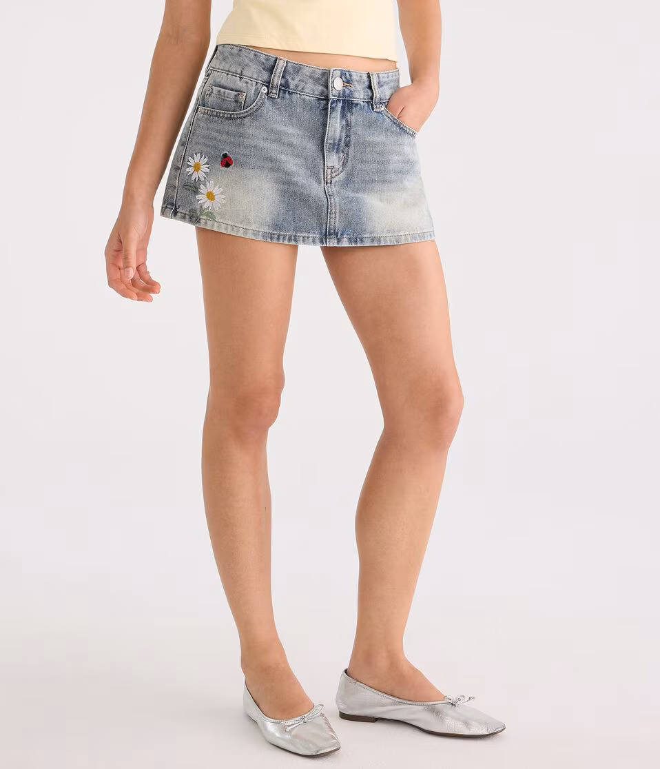 Daisy & Ladybug Super Low-Rise Denim Mini Skirt