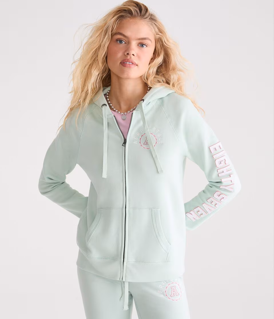 Aero Rhinestone Crest Full-Zip Hoodie